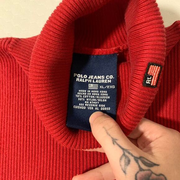 Polo Ralph Lauren 90s Red Turtleneck Sweater Size XL - Picture 5 of 5